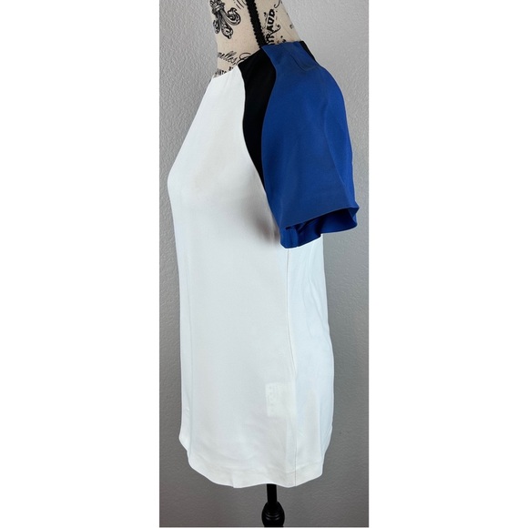 Piazza Sempione White Blouse with Blue/Black Colorblocking - Picture 4 of 8